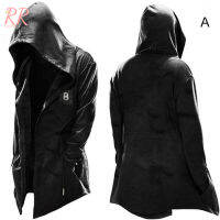 RR Trendy Hooded Mens Trench Coat Halloween Theme Printed for Cospaly Costumes Party Prop