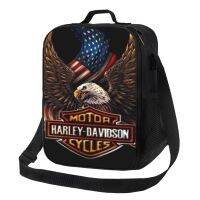 Harleys Davidson ฉนวนถุงอาหารกลางวันคูลเลอร์กล่องอาหารกลางวันความร้อนนำมาใช้ใหม่เบนโตะกระเป๋ากระเป๋าสะพายปิกนิกผู้ถืออาหาร