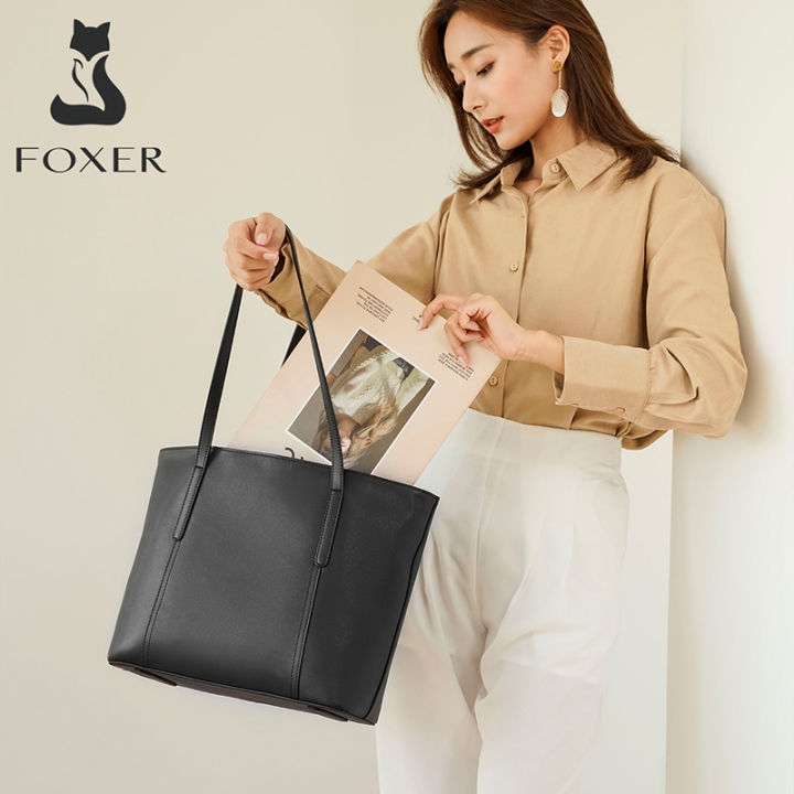 foxer-กระเป๋าถือสตรีหนังแตกเดินทาง-casual-กระเป๋าถือความจุขนาดใหญ่-office-lady-กระเป๋าสะพายข้างสตรีกระเป๋าถือด้านบน