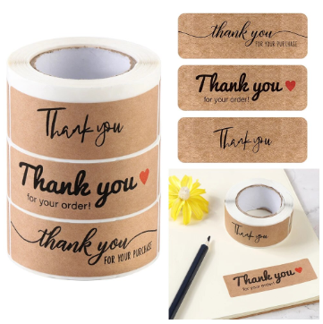 120pcs | THANK YOU rectangular KRAFT thank you sticker tape label ...