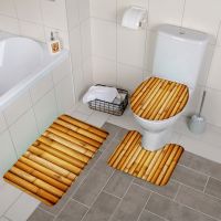 【YF】♝☢  3pcs Sets Rural Barn Door Wood Grain Shower Rugs Toilet Lid Cover Anti