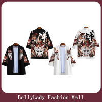 BellyLady เสื้อคาร์ดิแกนผู้ชายแฟชั่นเสื้อกิโมโนญี่ปุ่นพิมพ์ลายย้อนยุค,เสื้อสามส่วนแขนหลวมป้องกันแสงแดดสำหรับคู่รัก