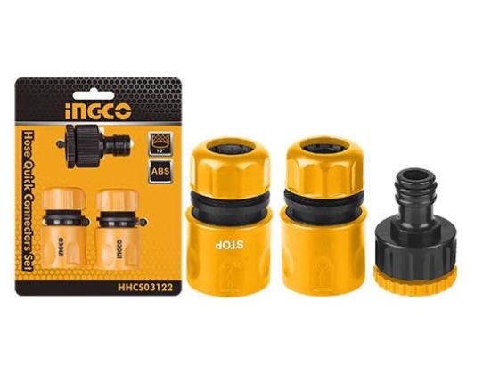 INGCO ชุดข้อต่อสายยาง 3 ชิ้นชุด รุ่น HHCS03122 ( Hose Quick Connectors ) ข้อต่อสวมสายยาง ข้อต่อเครื่องฉีดน้ำ - - ^! พร้อมส่ง #