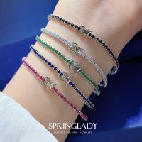 【YF】✥✹△  SpringLady 925 Sterling Lab Ruby Carbon Diamonds Tennis Chain Bangle Jewelry