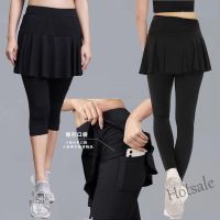 【hot sale】卐∈ C04 Pocket Womens Sports Pants Skirt Fast Dry Two Piece Badminton Tennis Skirt Yoga Fitness Running High Waist Skirt