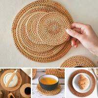 【CC】◆  Cup Round Rattan Hot Hand Woven Insulation Placemats Table Padding Decoration Accessories