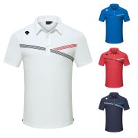 DESCENTE J.L INDEBERG Titleist PEARLYGATES ใหม่กอล์ฟเสื้อผ้าผู้ชายเสื้อกอล์ฟระบายอากาศแห้งเร็วแขนสั้นเสื้อยืดกีฬาสันทนาการโปโลริ้วรอยบนเสื้อผ้าเพื่อเสื้อ