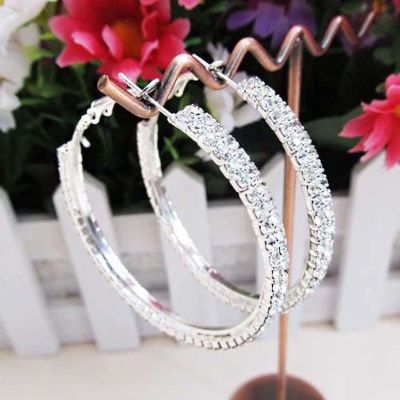 【YP】 BLIJERY Sparkling Rhinestone Hoop Earrings for Color Big Round Statement Wedding Prom