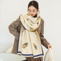 2021 Winter Shawls And Wraps Neckerchief Feather Print Cashmere Scarf Women Luxury Thick Blanket Hijab Bufanda Echarpe Pashmina