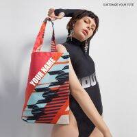 YOUTH TONIC - Customized Giant Tartan Tote / กระเป๋าผ้าใส่ชื่อได้ลายสีส้ม