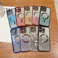 HOCE เคสใสแวววาวไล่ระดับสีสุดหรูสำหรับ iPhone 15 11 12 13 15 Pro Max 14 15 Plus ซิลิโคนนิ่มไร้สายแม่เหล็กที่ครอบเครื่องชาร์จ