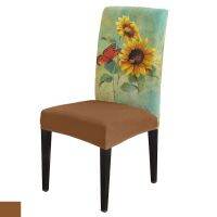 Country Style Sunflower Butterfly Watercolor Chair Cover Dining Spandex Stretch Seat Covers Home Office Desk Chair Case Set Sofa Covers  Slips