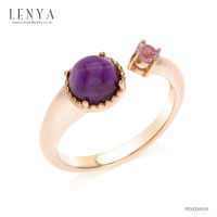 Lenya Jewelry แหวนเงินแท้ ชุบพิงค์โกลด์ ประดับอะเมทิสต์ (Amethyst) และ แซฟไฟร์สีชมพู (Pink Sapphire) ดีไซน์เรียบเก๋ ดูมีสไตล์