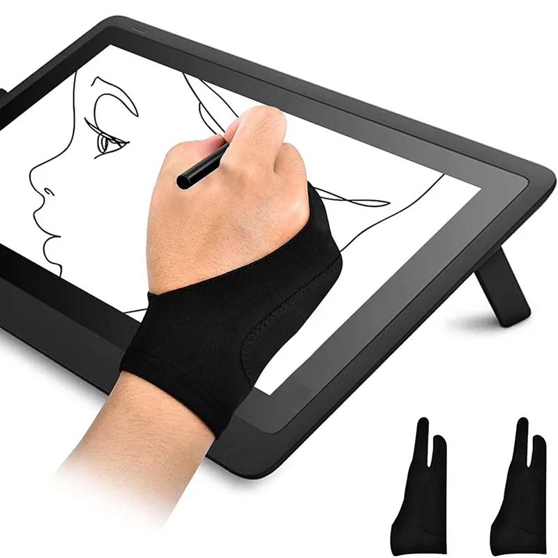  HUION Artist Drawing Glove for Drawing Tablet, Paper Sketching,  Art Glove with Two Finger for Right Hand and Left Hand, Reduces Friction,  Elastic Lycra, Large Size : Electronics
