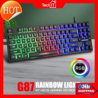 คีย์บอร์ดคีย์บอร์ดคีย์บอร์ดเล่นเกมคอมพิวเตอร์ TKL Tenless 87ปุ่มไฟ RGB Backlit แบบมีสายสำหรับแล็ปท็อป PC คอมพิวเตอร์แป้นพิมพ์