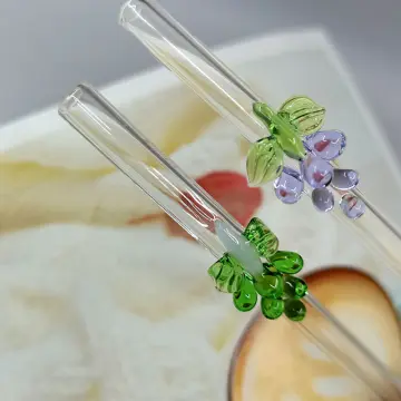 1pc Borosilicate Glass Small Flower Straw, Juice & Tea Colored Heart Shaped  Straws