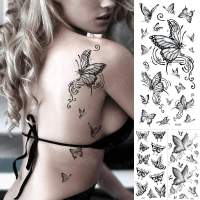 Realistic Tattoos Fake Art Body Girl Tatoo Flash Waist Back Women India Sticker Tattoo Temporary Waterproof Sexy Butterfly Dark