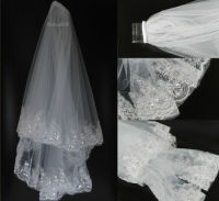 New 2T White Elbow Beaded Sequins Edge Bridal Wedding Bride Veil With Comb Hair Accessories