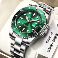 【July hot】 genuine green ghost waterproof luminous calendar black mens watch retro business sports steel belt