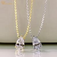 Wong Rain 100 925 Sterling Silver Pear Cut Created Moissanite Gemstone Anniversary Simple Pendant Necklace Daily Fine Jewelry