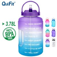 Quifit ขวดน้ําแกลลอน ปากกว้าง 3.78 ลิตร พร้อมหลอดดูด ไร้ BPA สําหรับออกกําลังกาย เล่นกีฬา