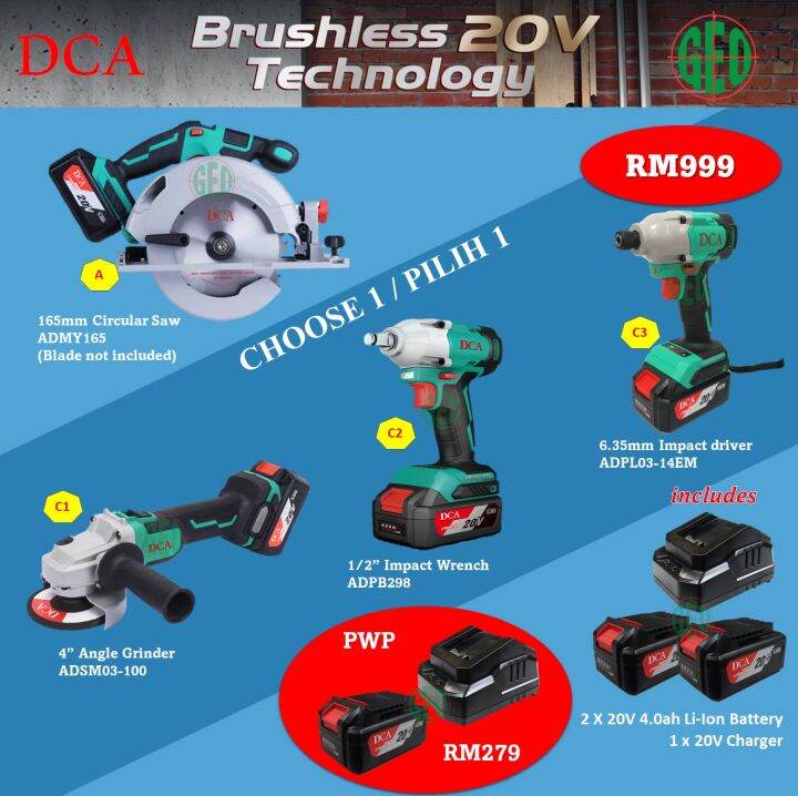 DCA 20V Brushless Power Tools Combo : Circular Saw + Angle Grinder ...