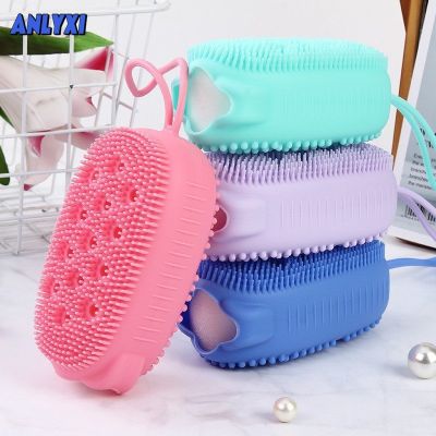 Double Side Silicone Bubble Bath Body Brush with Soap Storage Sponge Massage Scalp Scrubber Skin Clean Shower Exfoliating Mitt