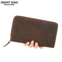 Smart King ใหม่ Retro กระเป๋าคลัทช์สำหรับผู้ชาย Grazy Horse หนังสบายๆขนาดใหญ่ความจุกระเป๋าสตางค์ยาวมัลติฟังก์ชั่ผู้ถือบัตรเหรียญกระเป๋าโทรศัพท์ Bag