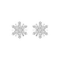 Merii ต่างหูเงินแท้ 925 ชุบโรเดียมประดับ CZ ทรงกลม ดีไซน์ผลึกน้ำแข็ง ทรงต่างหูสตัด : ต่างหูCZ Snowflakes 221E0567-01