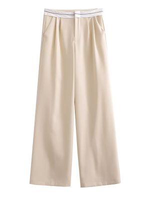 กางเกงแฟชั่นกางเกงสูทสีทึบหลวมยาวเต็มที่กางเกงขายาวสำหรับผู้หญิงกางเกงเอวสูงลำลองกางเกงขายาว