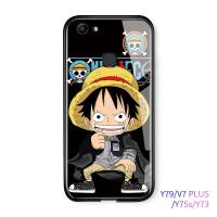 สำหรับ Vivo V7 Plus กรณี Soft EDGE อะนิเมะ OnePiece Luffy Glossy ปลอกกระจกเทมเปอร์กันกระแทกโทรศัพท์กลับปกคลุม