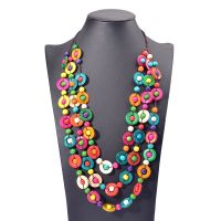Ethnic Customs Handmade Multi Layer Color Wood Necklace &amp; Pendant Bib Beads Jewelry Vintage Statement Jewelry