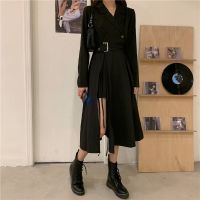 dress Autumn 2020 new black suit collar design sense niche long skirt waist slimming temperament dress goddess fan