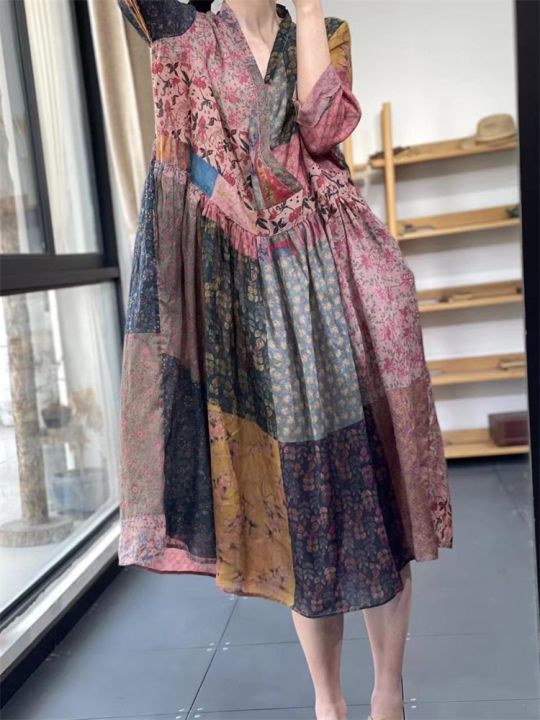 hot-oversized-korea-new-fashion-floral-ladies-loose-cotton-print-dresses-woman-pullover