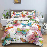 Blue Butterfly Printed Duvet Cover Tropical Leaves Bedding Sets With Pillow Case Luxury Microfiber Bedspread QueenKing Size