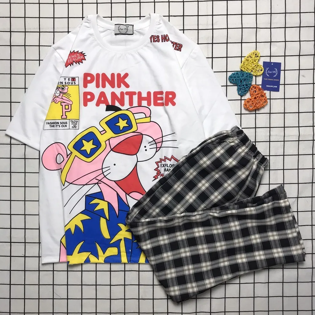 Sét Bộ Quần Dài Caro + Áo Báo Hồng Pink Panther Cực Đáng Yêu ,Sét ...