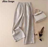 top●Alisa.Sonya Women Plus Size Cotton Linen High Waist Wide Pants with Pockets Straight-Leg Loose Comfy Modal Lounge Running Long Active Casual Trousers