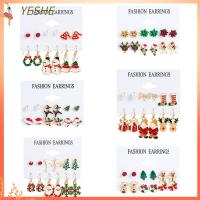 YESHE 6 pairs โลหะผสมอัลลอยด์ ต่างหูห้อยคริสต์มาส เครื่องประดับงานปาร์ตี้ จี้ห้อยคอ ต่างหูต้นคริสต์มาส การ์ตูนลายการ์ตูน พังก์โกธิค หูกระดุม คริสมาสต์