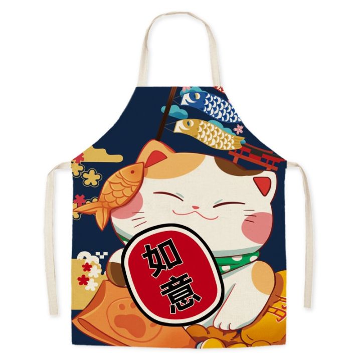 japanese-cartoon-lucky-cat-decoration-sleeveless-apron-cotton-linen-kitchen-aprons-women-home-cooking-baking-waist-bib-pinafore