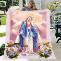 Virgin Mary Jesus Angel 3D Printing Flannel Plush Blanket Home Office Travel Camping Bath Towel Warm Blankets Blankets for Beds