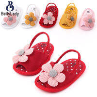 1 Pair Baby Prewalker Sandals Cotton Elastic Band Flower Elements Soft-soled Fish Mouth Slippers For 0-18 Months【fast】