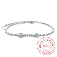 【CW】 925 Sterling Silver Crystal Bowknot Charm Bracelet  amp; Bangle For Women Wedding Party Jewelry