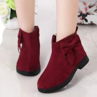 Girls Short Boots Suede Bowknot Zipper Solid Color Sweet Kids Autumn Ankle Boot Size 26-36 Rubber Sole All-match Children Shoes