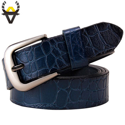 Genuine leather belts for ashion Pin buckle woman belt High quality second layer cow skin strap female width 2.8 cm Blue