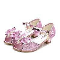 【hot】☎﹍  Kids Leather Shoes for Glitter Children Heel Knot Pink