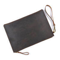 New Head Layer Cowhide Computer Bag Official Document Handmade Laptop Ipad Notebook File Zipper