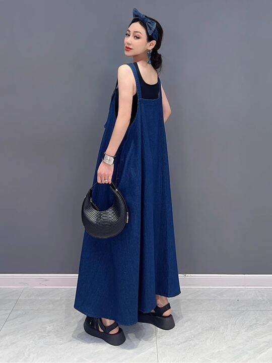 xitao-dress-loose-casual-fashion-women-denim-strap-dress