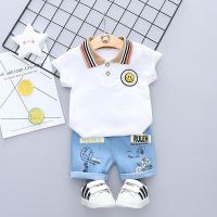 【Baby boy clothes】2021ชุดสูทเด็กผู้ชายฤดูร้อนใหม่อายุ 0-4 ขวบเสื้อโปโลการ์ตูน + กางเกงขาสั้น 2 ชิ้น