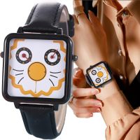 New Fashion Temperament Womens Wristwatch Creative Double Eye Doodle Cartoon Belt Watch Square Clocks