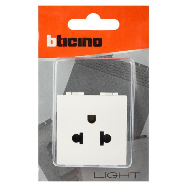 เต้ารับเดี่ยว-3-ขา-b-ticino-n4126-light-สีขาว-เต้ารับกราวน์-ปลั๊กกราวน์-เต้ารับชาร์จ-เต้ารับปลั๊กไฟ